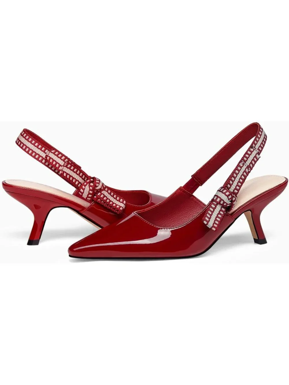 Women's Wine Red Slingback Kitten Heels Closed Pointed Toe Bowknot Slip On